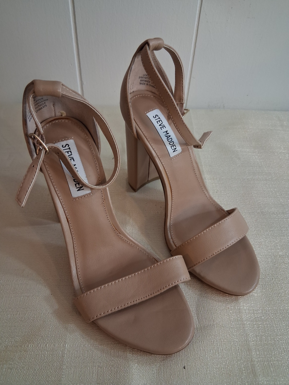 Steve Madden Beige/Tan Block Heel Ankle Strap Sandals